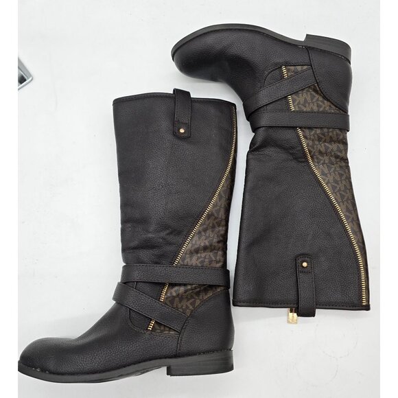 Michael Kors Womens Black Knee-High Boots With Dual Zipper & Strap Detail girls - Picture 4 of 9